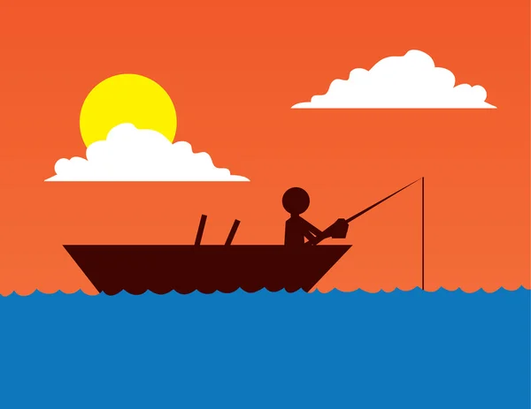 釣りのボートのシルエット — ストックベクタ
