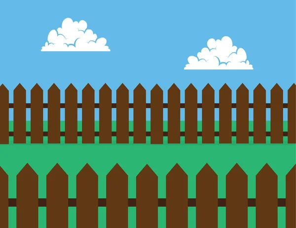 Picket Fence Brown Backyard — Stock Vector