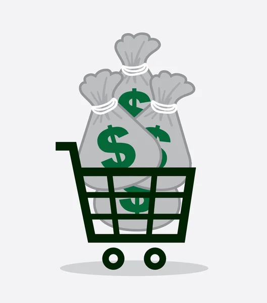 Shopping Cart Money Bags — Stock Vector