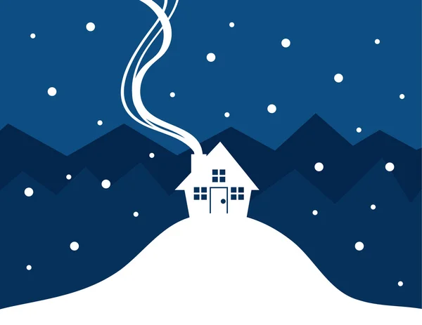 Casa silueta de nieve — Vector de stock