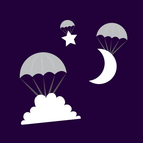 Paracaidismo nube luna estrella — Vector de stock