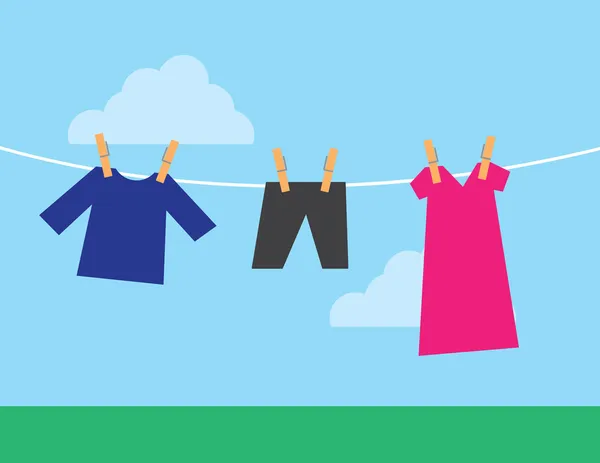 Clothesline asılı elbiseleri — Stok Vektör