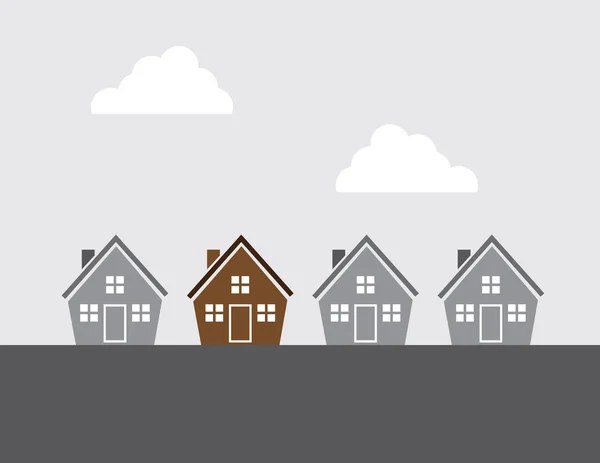 Houses Grayscale Except One — Stock Vector