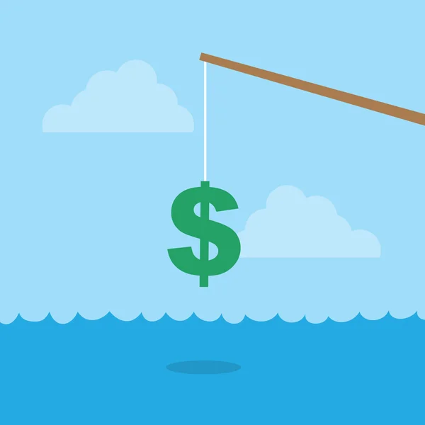 Fishing Pole Dollar Sign — Stock Vector