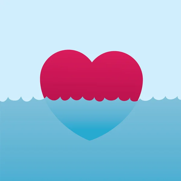 Heart Floating Water — Stock Vector