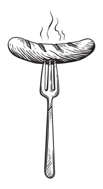 Izgara sosis, karalama stili, çizim, el çizimi.