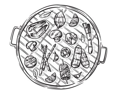 Barbekü sebze ızgara poster şablonu. Barbekü partisi