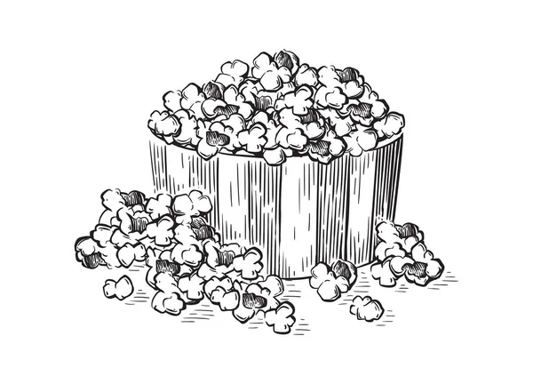 Popcorn Skizze Stil Vektor Illustration. Alte handgezeichnete Stich-Imitation — Stockvektor