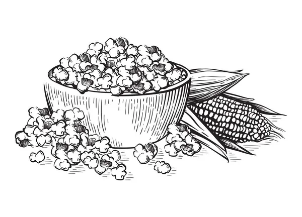 Pop corn sketch style vector illustration. Old hand drawn engraving imitation — Stock Vector