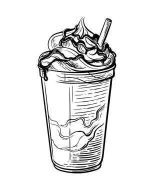 Kremalı ve pipetli plastik bardakta tatlı.