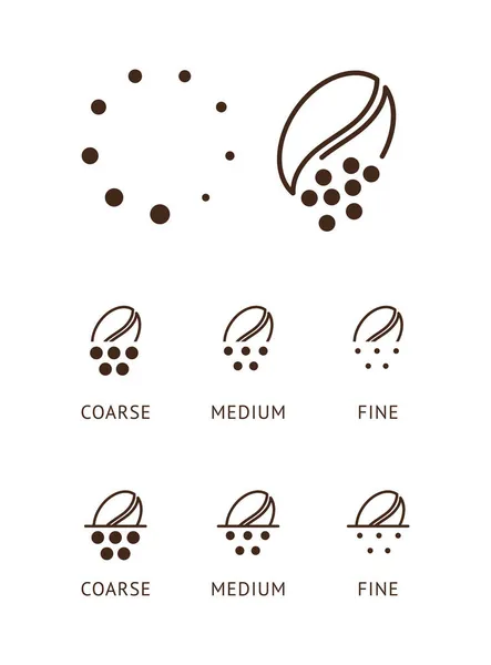 Een set van koffie iconen van verschillende malen grof medium en fijn — Stockvector