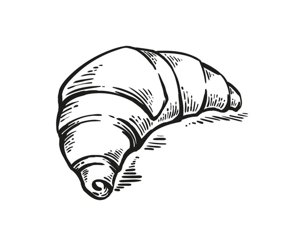 Croissant dibujo dibujado a mano grabado crujiente estilo retro — Vector de stock