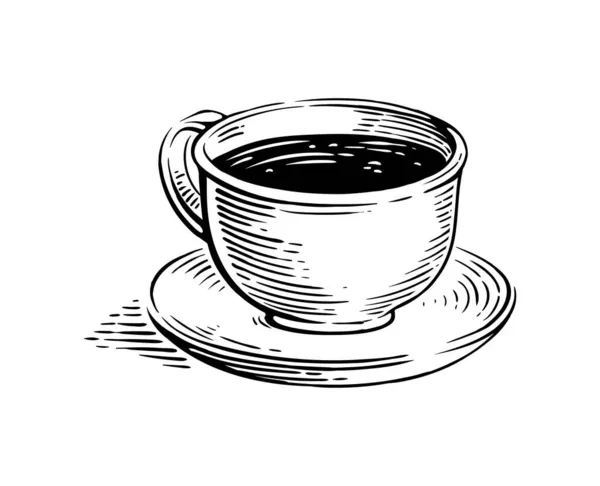 Φλυτζάνι καφέ ή τσάι χειροποίητο σχέδιο χάραξη ρετρό στυλ — Διανυσματικό Αρχείο