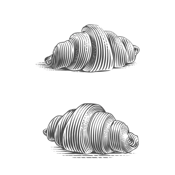 Croissant dibujo dibujado a mano grabado estilo retro — Vector de stock