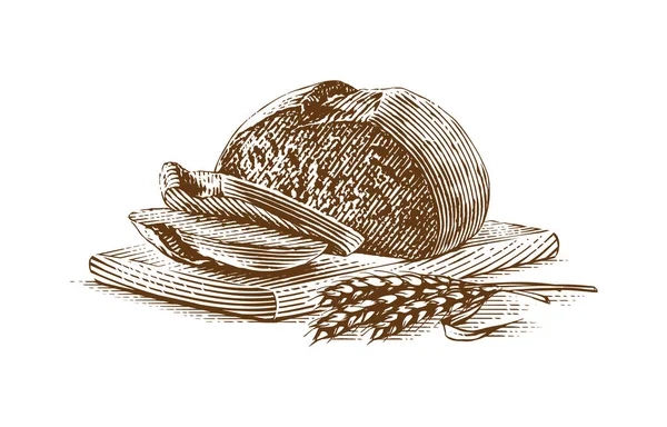 Composición de pan en rodajas Dibujo a mano grabado estilo ilustración — Vector de stock