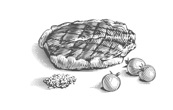 Мясной бифштекс ручной работы рисунок эскиз стиль иллюстрации — стоковый вектор