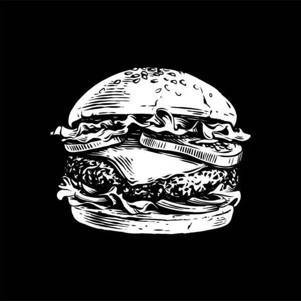Burger mão desenho esboço gravura ilustração estilo —  Vetores de Stock