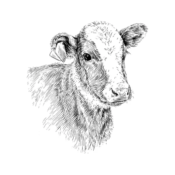 Głowa krowa ręka rysunek szkic grawerowanie ilustracja styl — Wektor stockowy