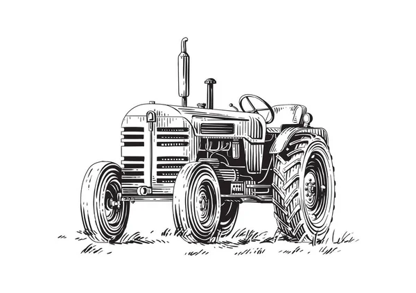 Traktor hand ritning skiss gravyr illustration stil Royaltyfria illustrationer