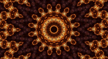 Kahverengi arkaplanda bej yıldız, soyut çiçek kaleydoskopu.