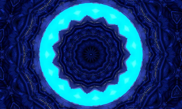 아래에 Gzhel Deco 라운드 Mandala 채색을 인디고 파란색 영역을 디자인 — 스톡 사진