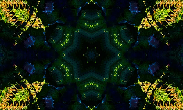 Abstrakter Hellgrüner Hintergrund Herzförmige Grüne Blätter Mit Kaleidoskopeffekt — Stockfoto