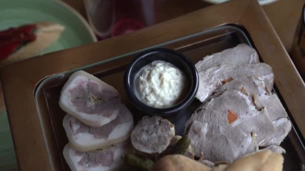 Meat Cuts Board Beautiful Restaurant Serving Close Video Wiring High — Stock videók