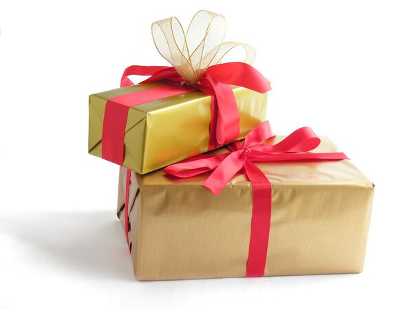 Traditional Christmas gifts in gold paper