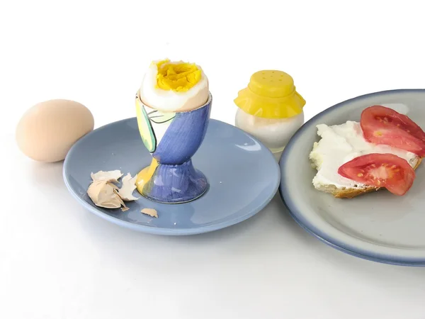 半熟卵と朝食スナック — ストック写真