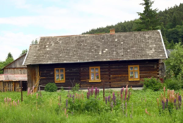 Oude houten huisje in krempna dorp — Stockfoto