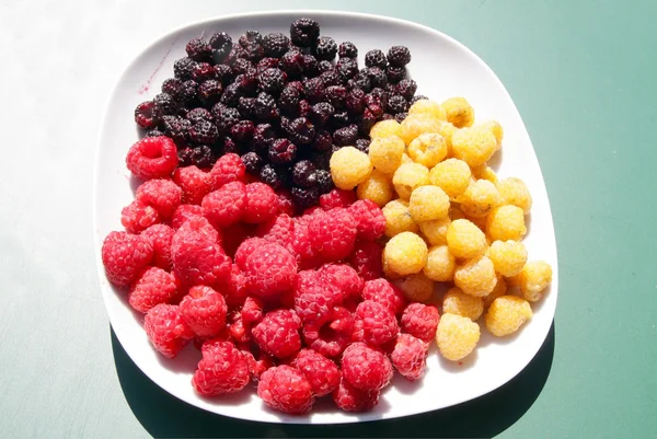 Red,black and yellow raspberries — Stock Photo, Image