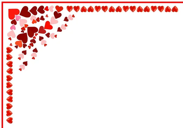 Arranjo de corações vermelhos como decoração para o Dia dos Namorados — Fotografia de Stock