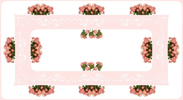 粉红玫瑰作为模式为桌布的安排 — 图库照片