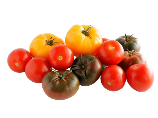 Tomates Rojos Amarillos Verdes Para Ensalada Sabrosa —  Fotos de Stock