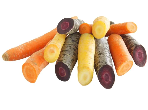 Vielfarbige Wurzeln Von Karottengemüse Aus Nächster Nähe — Stockfoto