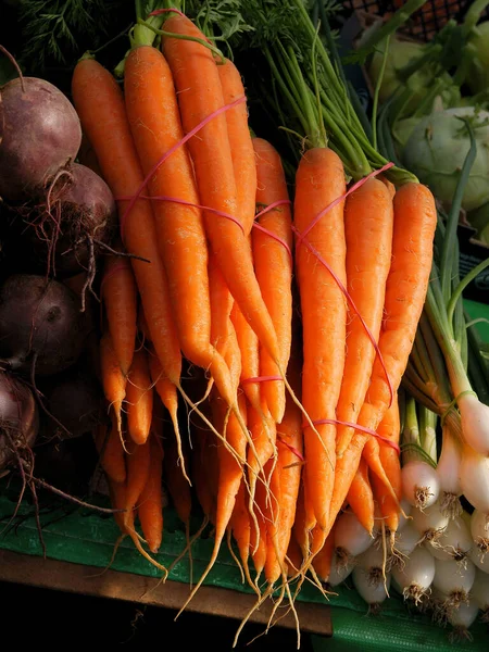 Апельсин Свежие Корни Моркови Ранних Овощей — стоковое фото
