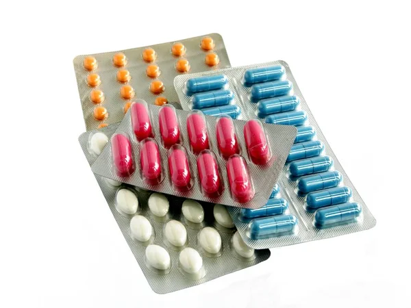 Різні Багатокольорові Таблетки Капсули Ліки Здоров Крупним Планом — стокове фото