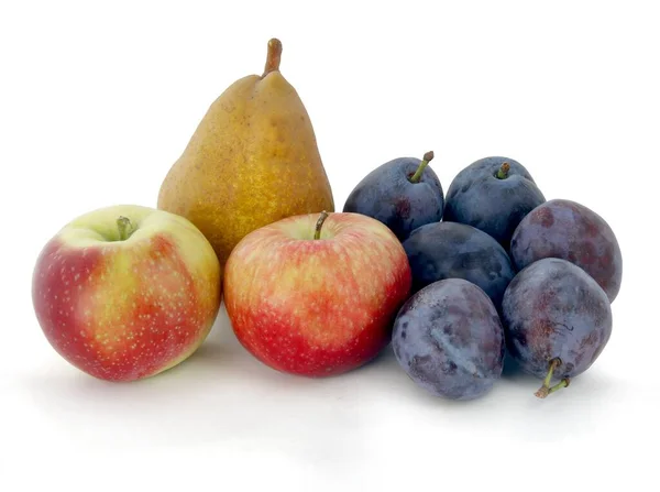 Яблоки Груши Сливы Качестве Вкусной Вегетарианской Пищи — стоковое фото