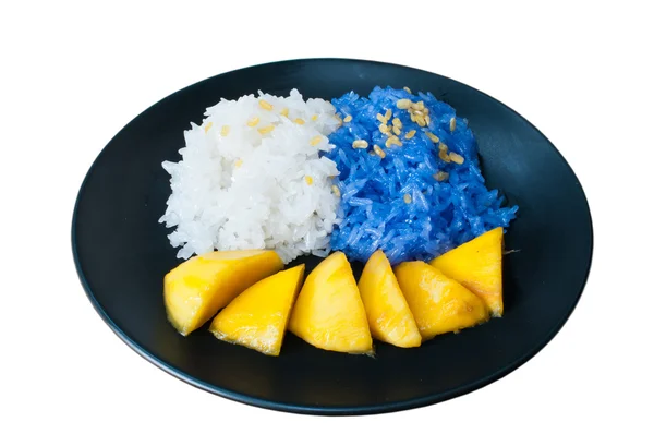 Riz gluant manger avec des mangues isolat — Photo