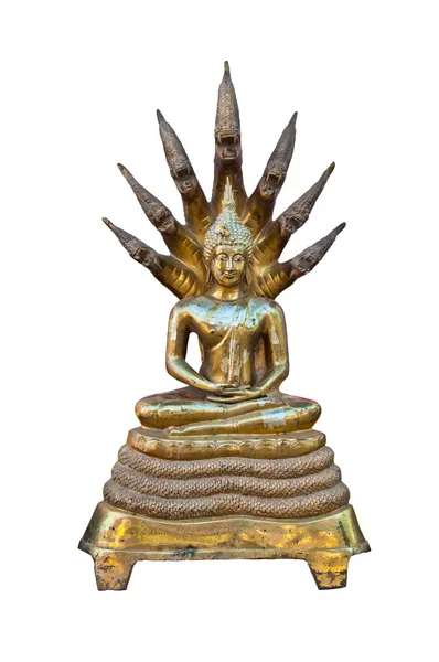 Bouddha Sculpture en or avec fond blanc — Photo