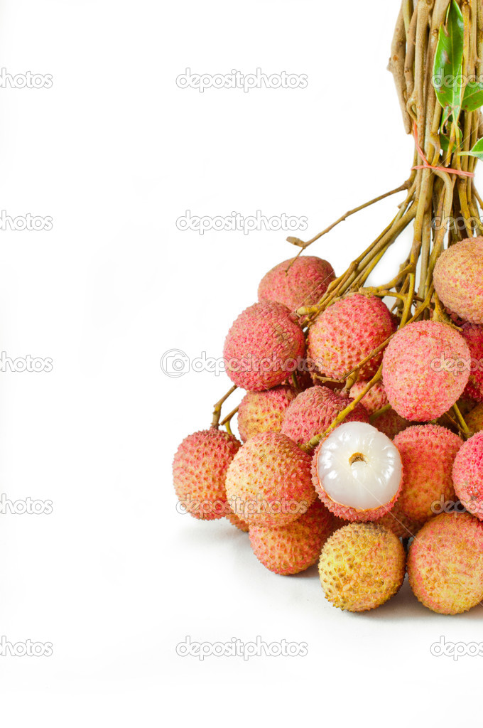 Closeup of lychees on white background isolate