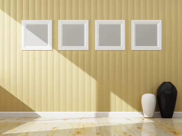 Krém zdi barvu a bílý rám interiéru, 3d vykreslování — Stock fotografie