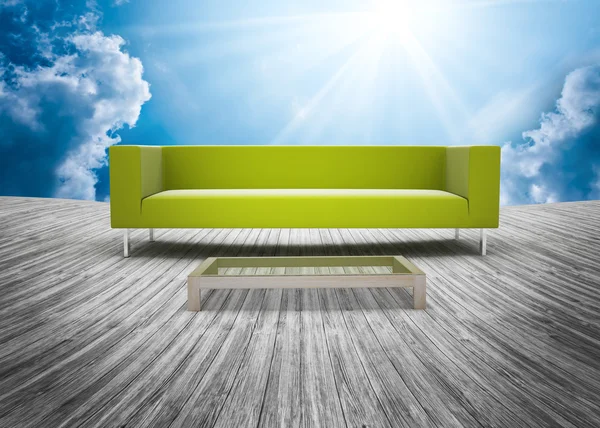 Sofa-Set und Holzdielen-Boden außen — Stockfoto