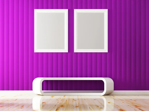 紫罗兰色墙壁颜色和白色框架装饰 3d 渲染 — 图库照片