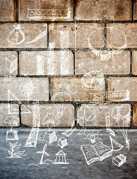 White drawing sketch accessory design on block concrete wall bac — Stock Photo, Image