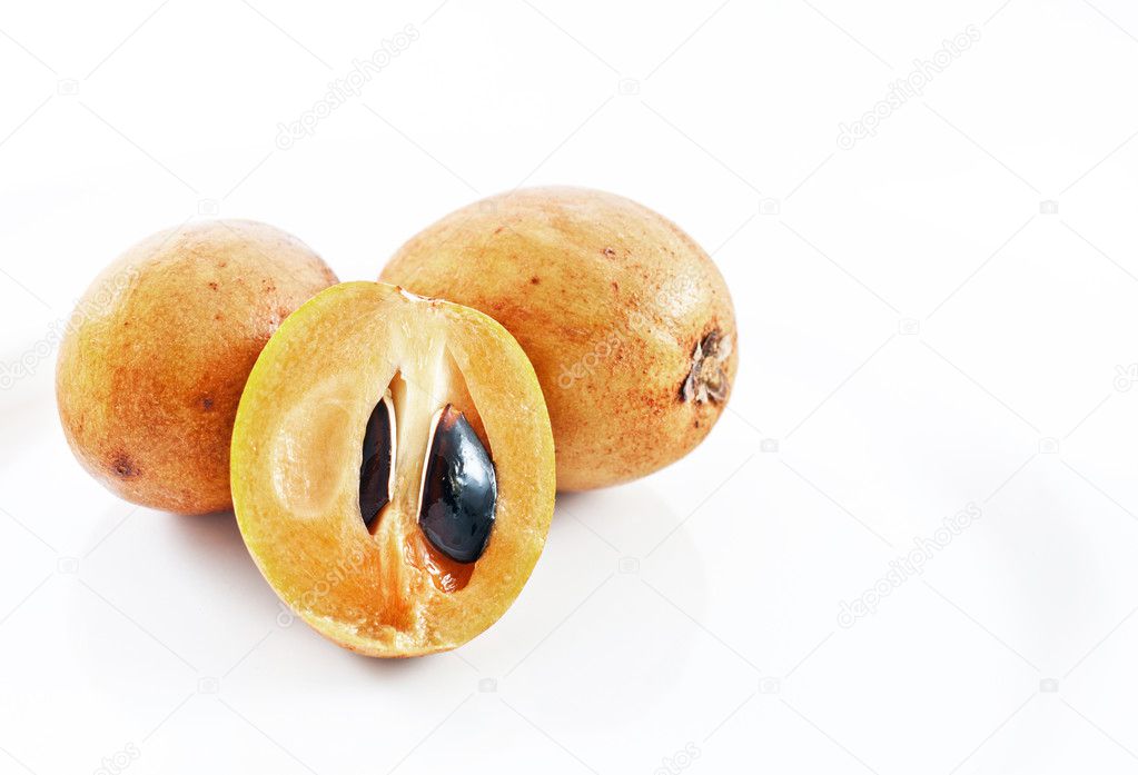 sapodilla fruit on white background