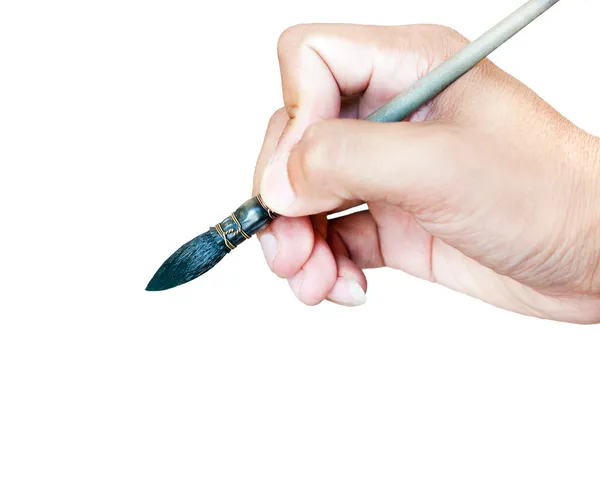 Mână cu pensulă izolată pe fundal alb — Fotografie, imagine de stoc