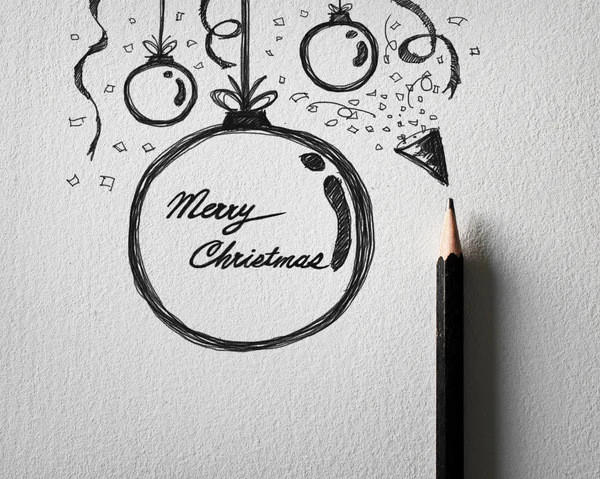 Dibujo a lápiz del concepto de bola de Navidad en papel blanco — Foto de Stock