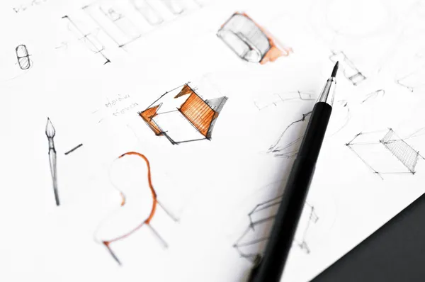 Idea concept sketching of product design on white paper — Stock Photo, Image