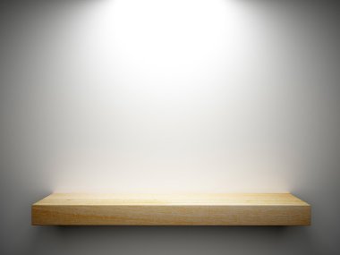 wood shelf on white wall decorated clipart